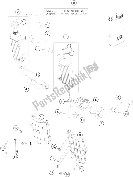 All parts for the Cooling System of the KTM Freeride E SX Europe 0 2016