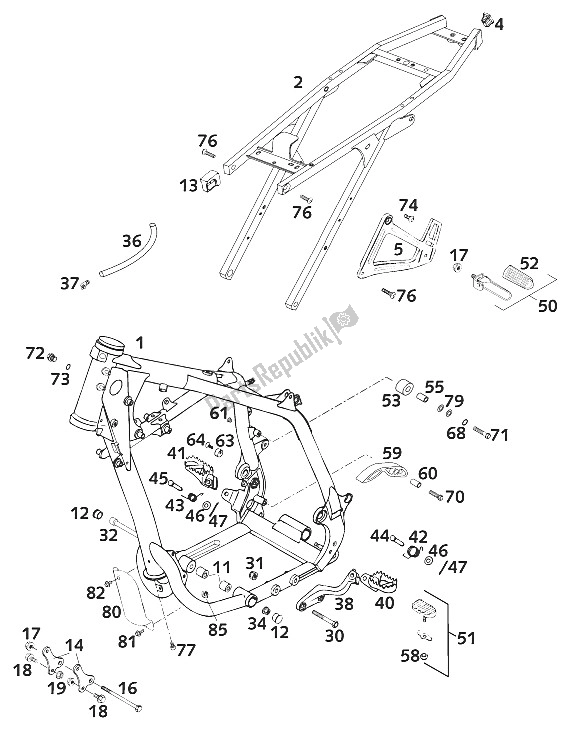 All parts for the Frame , Duke 200 of the KTM 640 Duke II Lime Australia 2001