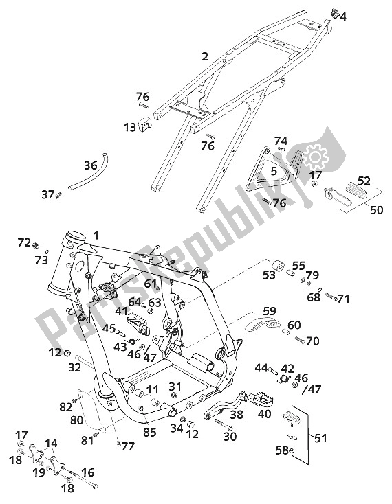 All parts for the Frame , Duke 200 of the KTM 640 Duke II ROT United Kingdom 2001