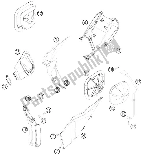 All parts for the Air Filter of the KTM 125 EXC SIX Days Europe 2009