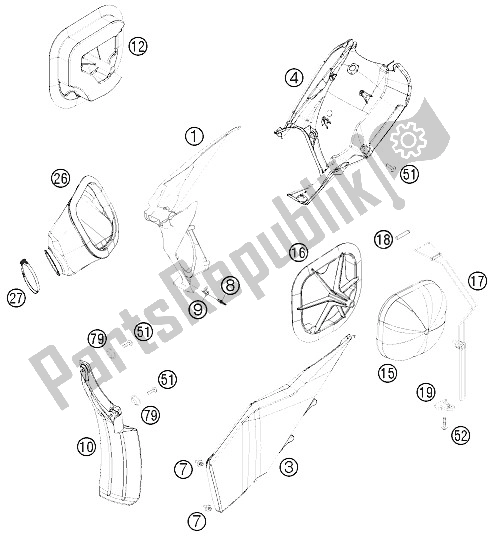 All parts for the Air Filter of the KTM 250 EXC Europe 2008