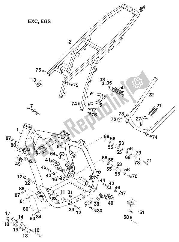 Wszystkie części do Ramka, Np. Rxc '95 KTM 620 EGS WP 37 KW 20 LT Viol 95 Europe 1995