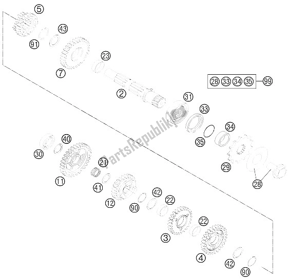 All parts for the Transmission Ii - Countershaft of the KTM 250 SX F Europe 2011