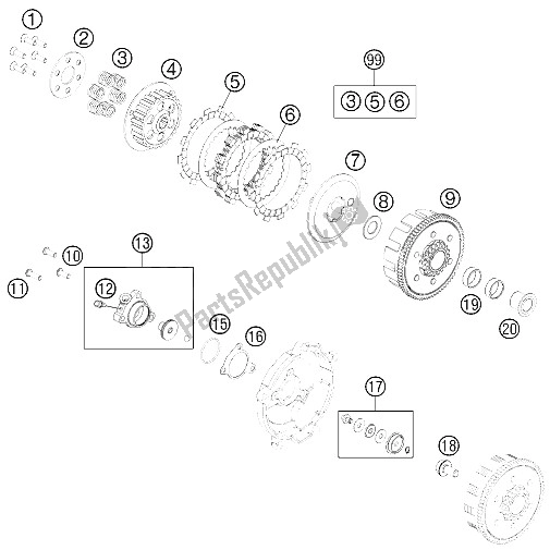 All parts for the Clutch of the KTM 65 SX Europe 2012