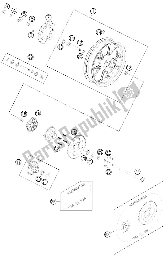 Wszystkie części do Tylne Ko? O KTM 125 Duke Grey Europe 8026L5 2012