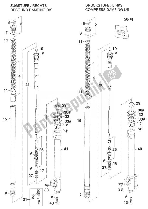 Alle onderdelen voor de Voorpoten - Ophanging 125-200 '98 van de KTM 125 SX 98 Europe 1998