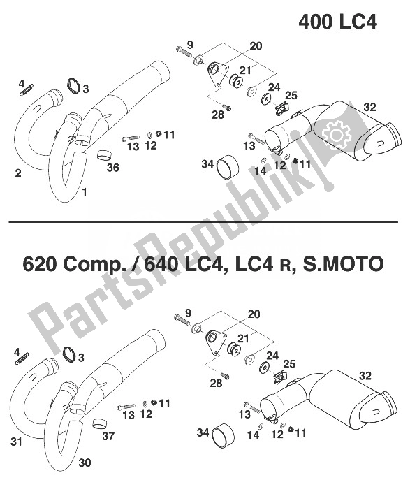 All parts for the Pipe Exhaust, Collector. Lc4 '99 of the KTM 640 LC 4 Europe 1999