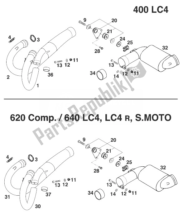 Todas las partes para Tubo De Escape, Colector. Lc4 '99 de KTM 640 LC4 99 Europe 1999