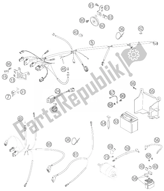 Tutte le parti per il Cablaggio Elettrico del KTM 450 EXC Racing Europe 2007