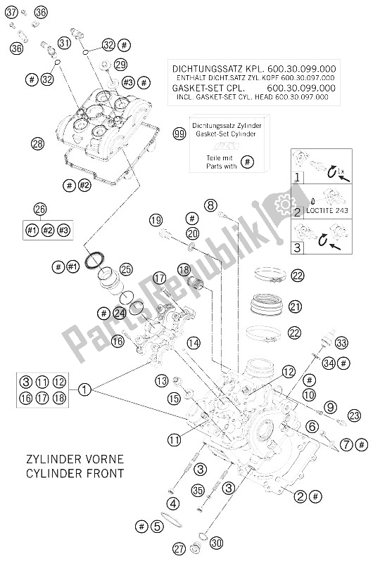 All parts for the Cylinder Head Front of the KTM 990 Super Duke R Australia United Kingdom 2011