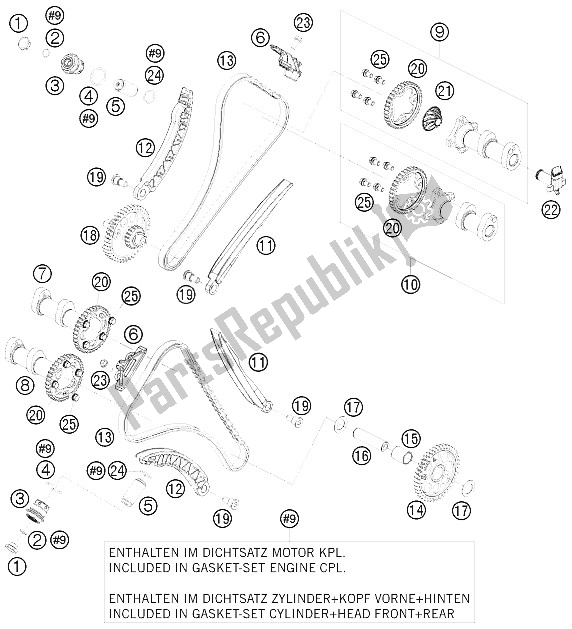 All parts for the Timing Drive of the KTM 1190 RC 8 R Australia 2009