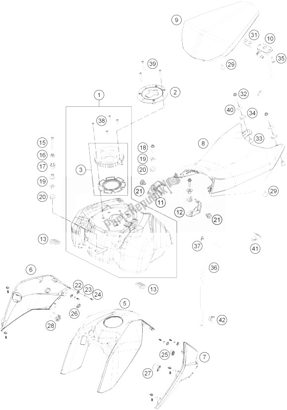 Toutes les pièces pour le Réservoir, Siège, Couverture du KTM 125 Duke Orange ABS Europe 2013