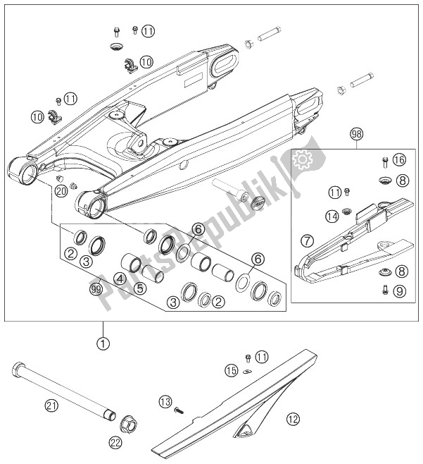 Toutes les pièces pour le Bras Oscillant du KTM 990 Supermoto T Black ABS France 2013