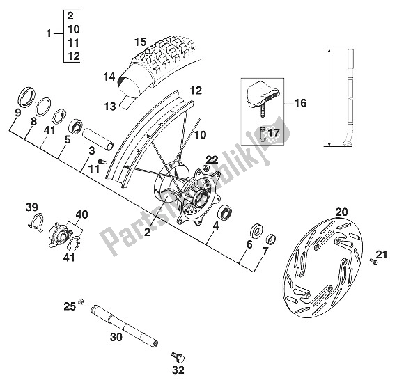 Todas as partes de Roda Dianteira 125-360 Exc, Egs '96 do KTM 125 EXC M O USA 1996