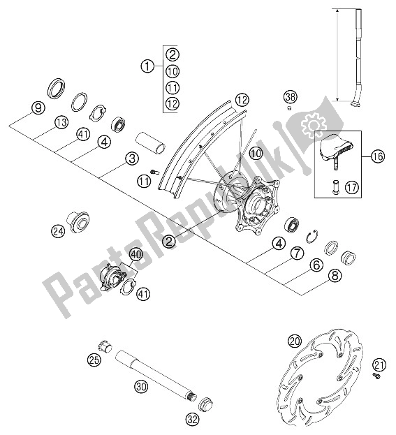 All parts for the Front Wheel 125-380 Exc 2001 of the KTM 250 EXC Racing SIX Days Europe 2002