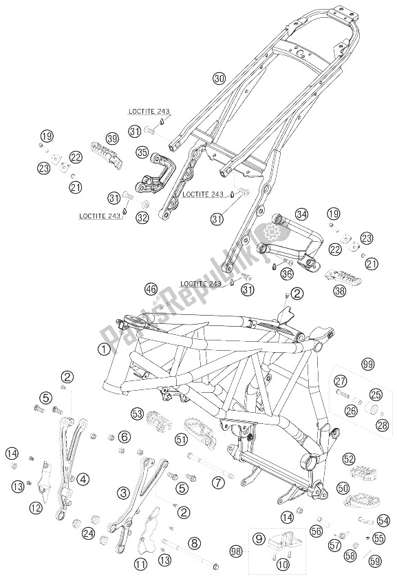 Tutte le parti per il Frame, Sub Frame del KTM 950 Supermoto Black Australia United Kingdom 2007