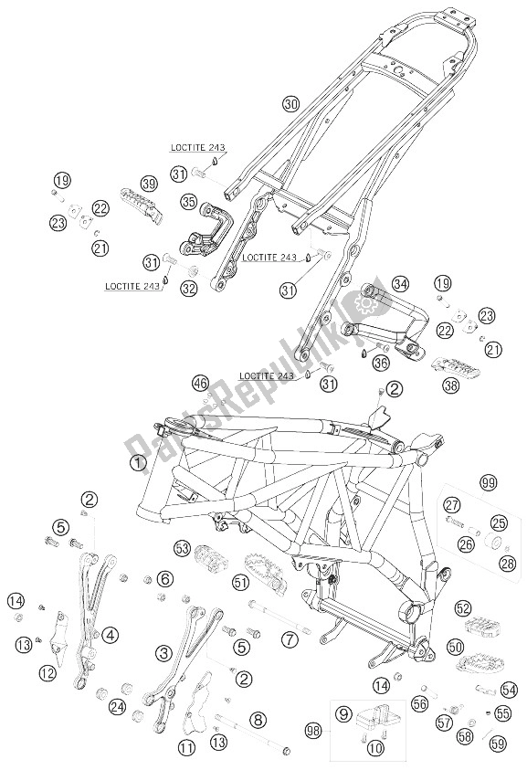 Toutes les pièces pour le Cadre, Sous-cadre du KTM 950 Supermoto Black USA 2007