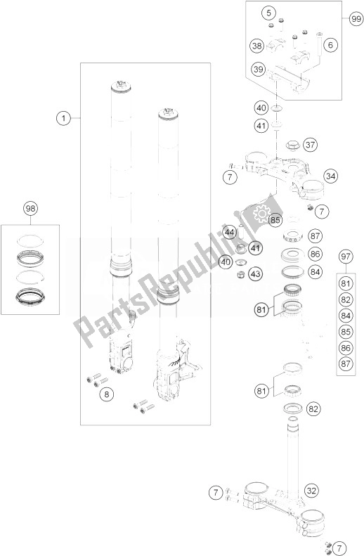 Tutte le parti per il Forcella Anteriore, Pinza Tripla del KTM 690 Duke R ABS Australia 2014