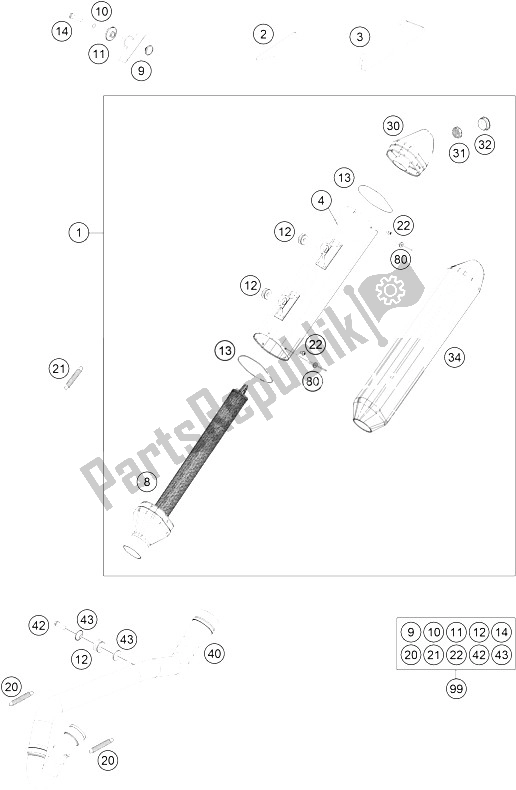 All parts for the Exhaust System of the KTM 250 EXC F CKD Brazil 2015