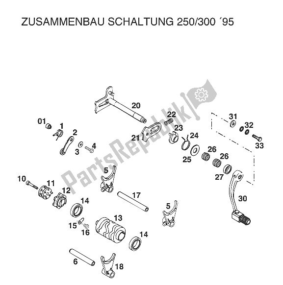 Alle onderdelen voor de Schakelmechanisme 250/300/360 '96 van de KTM 250 SX M O USA 1996