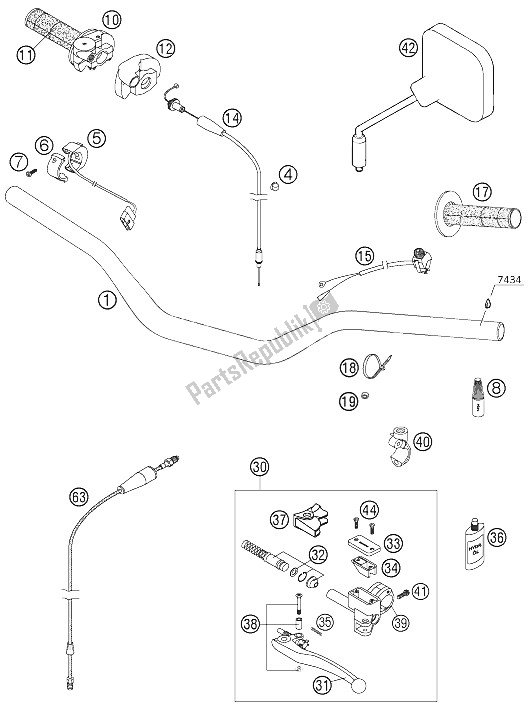 Todas las partes para Manillar, Controles de KTM 250 SXS Europe 2005