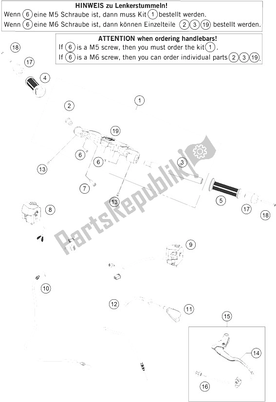 Todas as partes de Guiador, Controles do KTM RC 390 White ABS CKD 15 China 2015