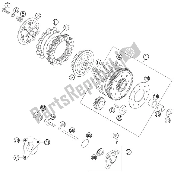 All parts for the Clutch of the KTM 105 SX Europe 2006