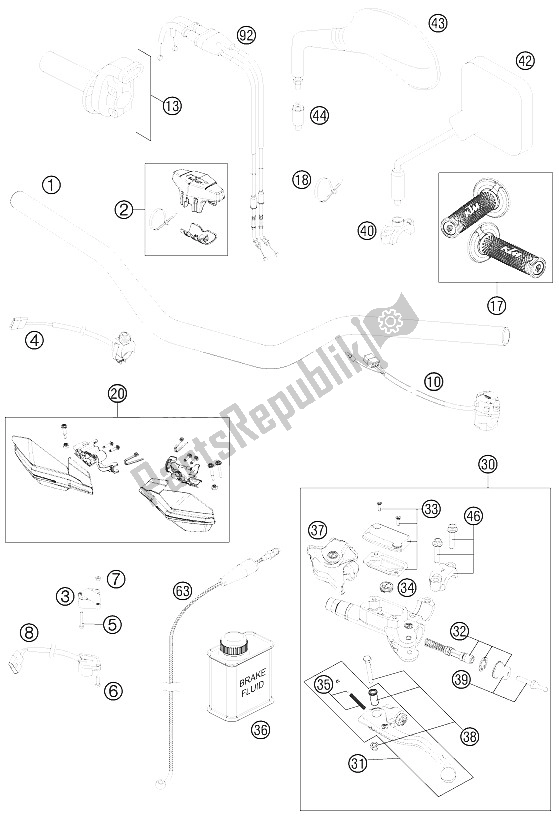 All parts for the Handlebar, Controls of the KTM 450 EXC Europe 2015