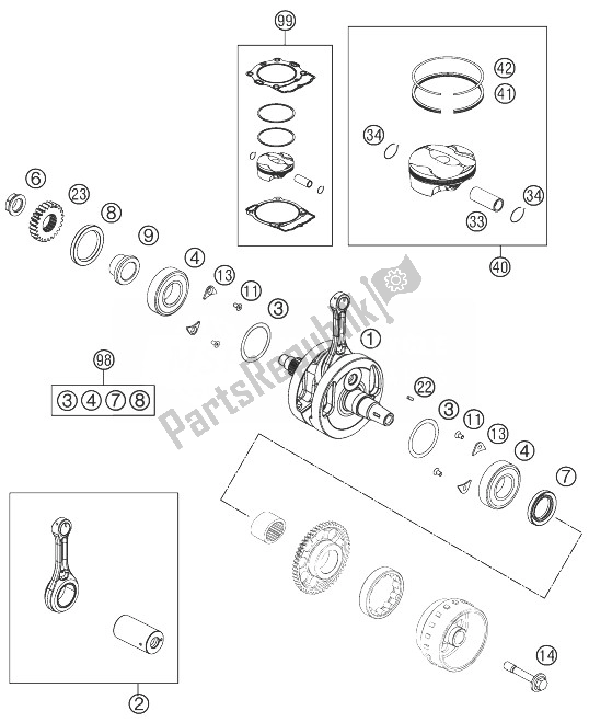 All parts for the Crankshaft, Piston of the KTM 250 EXC F Europe 2014
