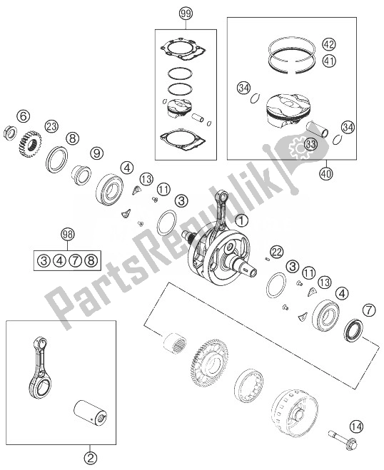 Todas las partes para Cigüeñal, Pistón de KTM 250 XC F USA 2013