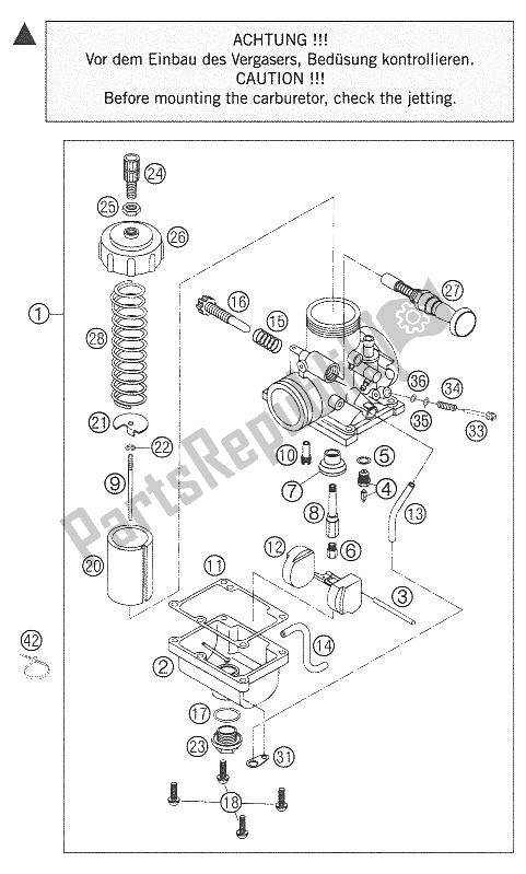 Tutte le parti per il Carburatore del KTM 65 SX Europe 2006