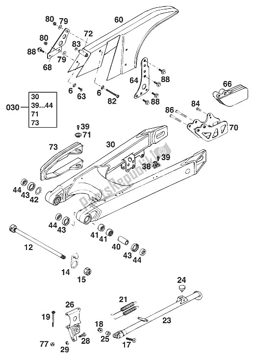 Toutes les pièces pour le Bras Oscillant 125 ? 94 du KTM 125 SX Europe 1994