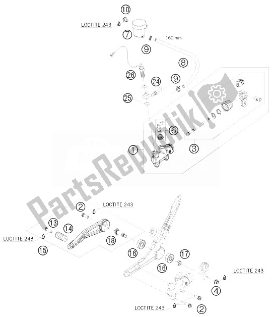 Alle onderdelen voor de Achterremcontrole van de KTM 1190 RC8 Black Australia 2010