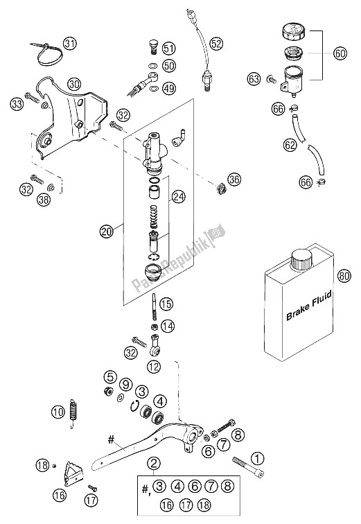 Alle onderdelen voor de Achterrem Operat. Sys. 125-380 van de KTM 125 SXS Europe 2002