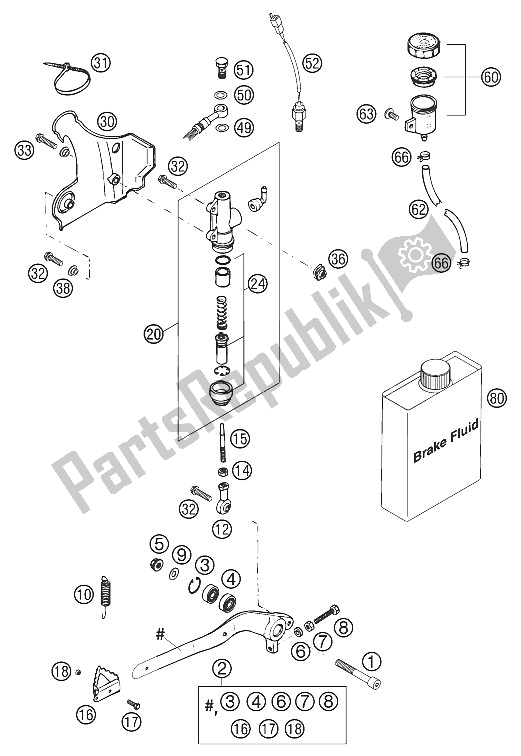 All parts for the Rear Brake Operat. Sys. 125-380 of the KTM 250 SX Europe 2002