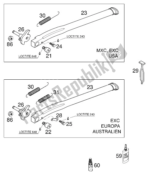 All parts for the Stand Main - Stand Side 125-3 of the KTM 125 EXC Australia 2001