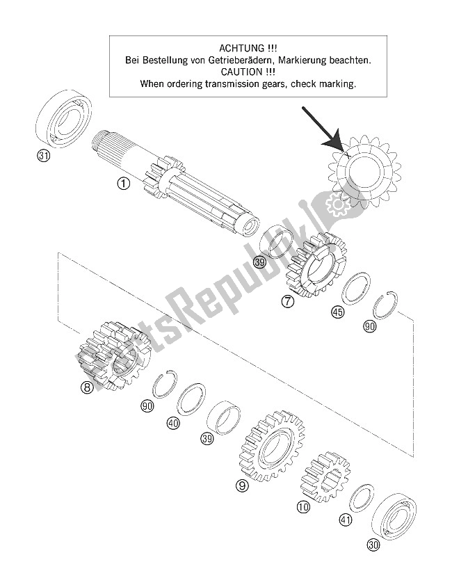 All parts for the Transmission I - Main Shaft of the KTM 200 EXC Europe 2006