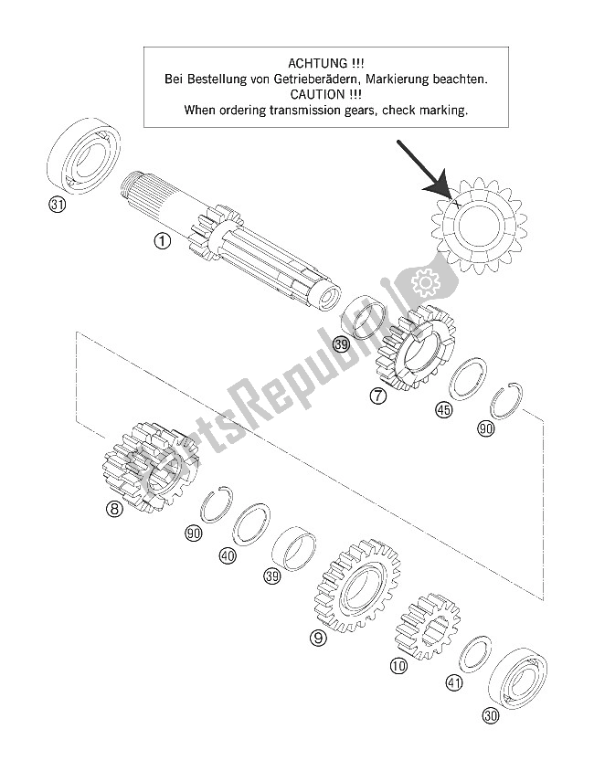 All parts for the Transmission I - Main Shaft of the KTM 200 XC USA 2006