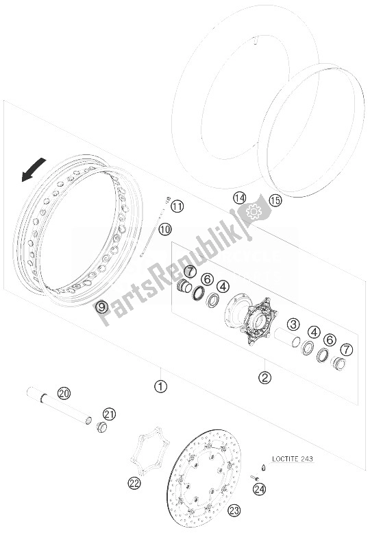 Toutes les pièces pour le Roue Avant du KTM 690 Supermoto Black Australia United Kingdom 2007