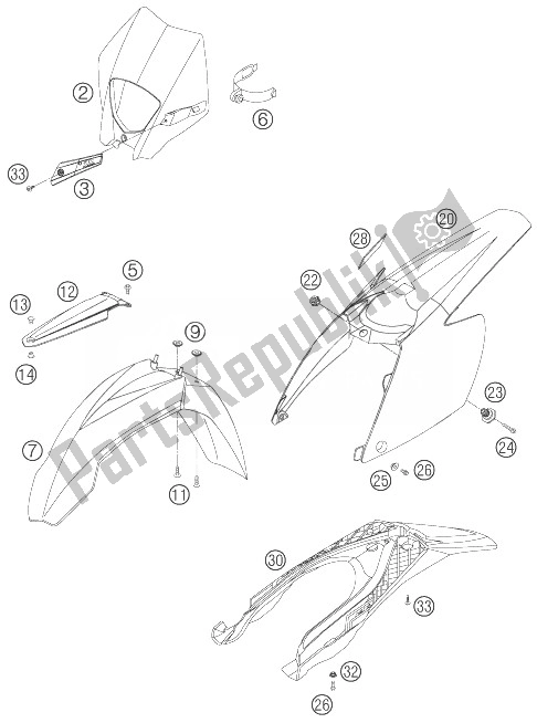 All parts for the Mask, Fenders of the KTM 125 EXC SIX Days Europe 2007