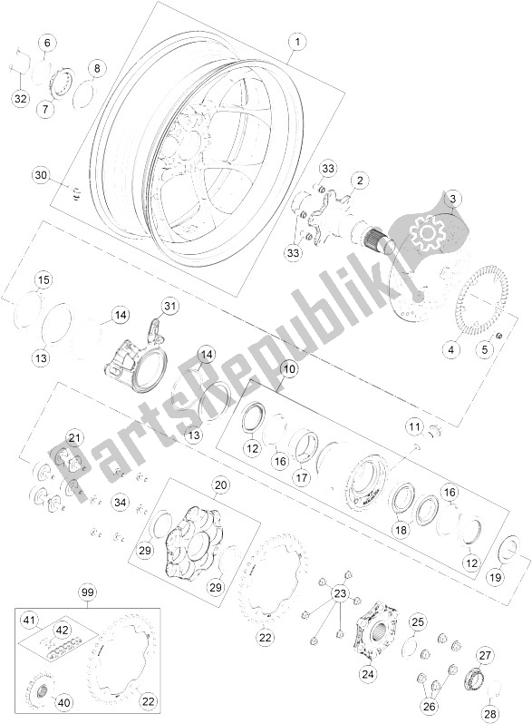 All parts for the Rear Wheel of the KTM 1290 Superduke R Black ABS 16 Australia 2016