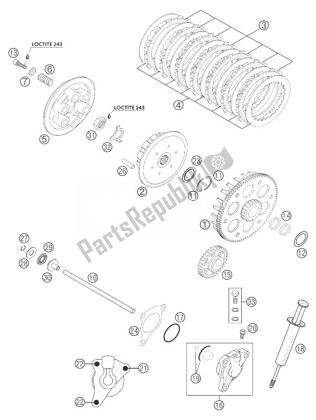 All parts for the Clutch of the KTM 250 EXC G Racing USA 2004