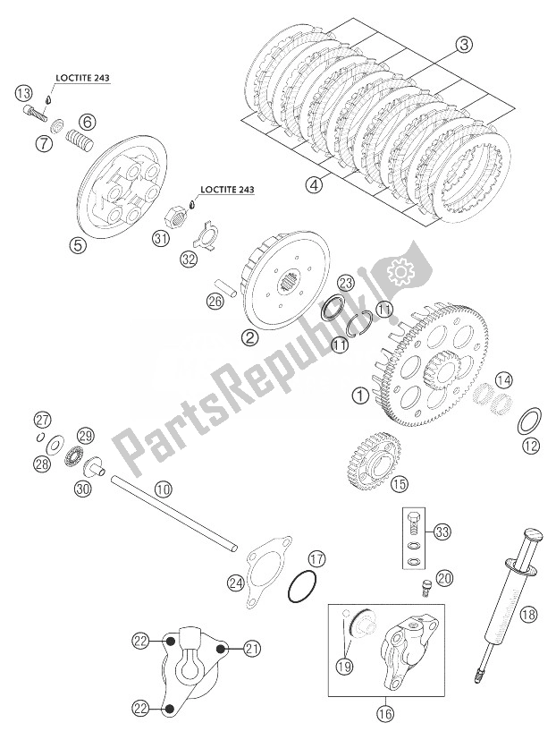 All parts for the Clutch of the KTM 400 EXC G Racing USA 2004