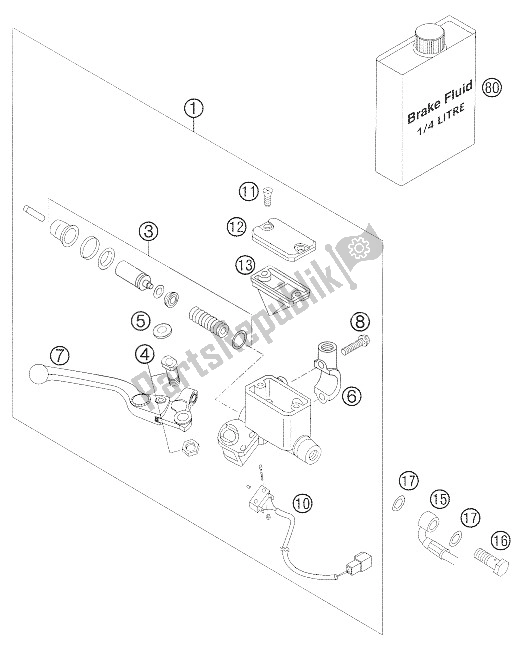 All parts for the Hand Brake Cylinder of the KTM 640 LC4 Supermoto Blue 05 Europe 2005