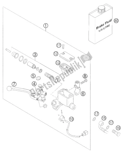 All parts for the Hand Brake Cylinder of the KTM 640 LC4 Supermoto Prestige 05 Australia 2005