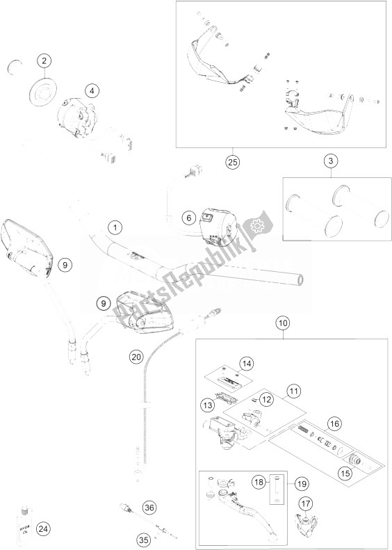 Toutes les pièces pour le Guidon, Commandes du KTM 1190 Adventure R ABS Europe 2013