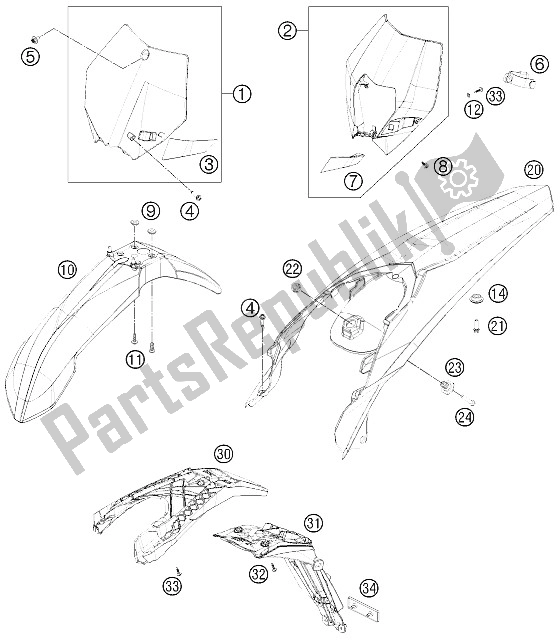 All parts for the Mask, Fenders of the KTM 200 EXC Europe 2012