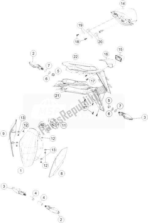 All parts for the Lighting System of the KTM 1290 Superduke R Orange ABS 14 Europe 2014