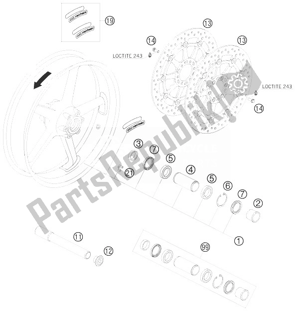 All parts for the Front Wheel of the KTM 990 Supermoto T LIM Edit 10 Europe 2010