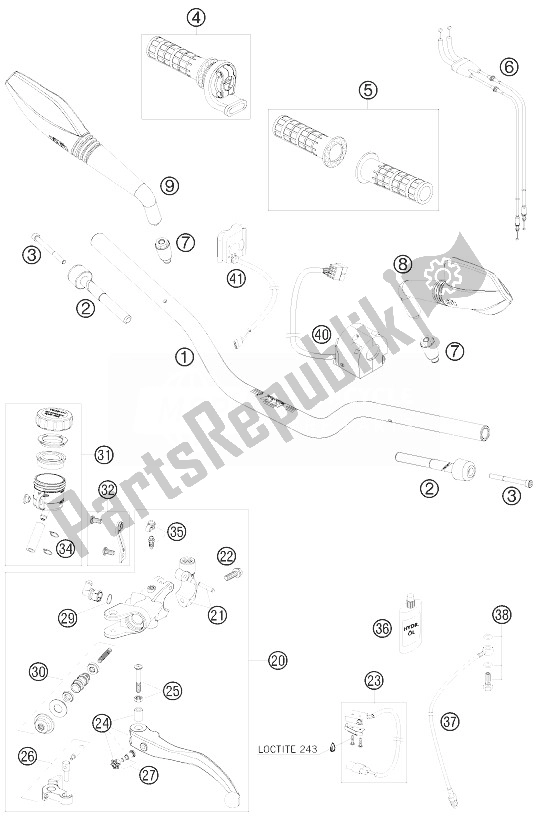 Todas as partes de Guiador, Controles do KTM 690 Duke Black Australia United Kingdom 2010